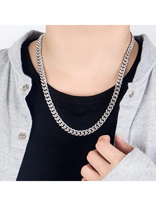 Dankadi Fashion 925 Sterling Silver Solid Miami Cuban Link Chain Necklace 8MM &12MM- Curb Cuban Thick Big Link Choker For Men Boys-20 "22" 24 "26" 28 " Fine Jewelry