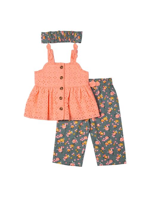 Baby Girl Little Lass Eyelet Top, Culottes, & Headband Set