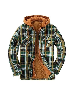 DOSLAVIDA Men's Quilted Lined Flannel Jackets Thicken Hooded Plaid Shirt Jacket Heavyweight Long Sleeve Button Down Shirts