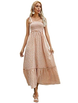 FloernsWomen'sSummerBohoTieStrapA-LineLongMaxiTiered Dress