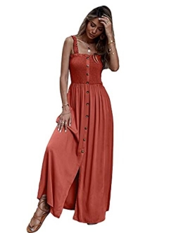 FloernsWomen'sSummerBohoTieStrapA-LineLongMaxiTiered Dress