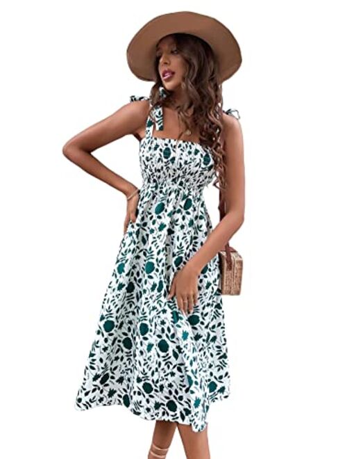 Floerns Women's Summer Boho Tie Strap A-Line Long Maxi Tiered Dress