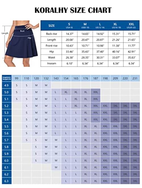 KORALHY Women's 20" Knee Length Skorts Skirts Tennis Athletic Golf Causal Skort with 4 Pockets