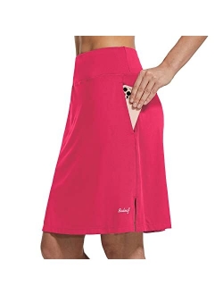 Women's 20" Knee Length Skorts Skirts Athletic Modest Long Golf Casual Skirt Zipper Pocket UV Protection