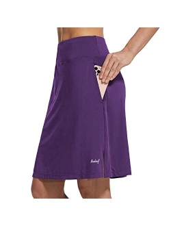 Women's 20" Knee Length Skorts Skirts Athletic Modest Long Golf Casual Skirt Zipper Pocket UV Protection