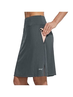 Women's 20" Knee Length Skorts Skirts Athletic Modest Long Golf Casual Skirt Zipper Pocket UV Protection