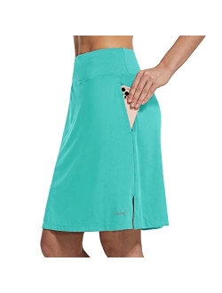 Women's 20" Knee Length Skorts Skirts Athletic Modest Long Golf Casual Skirt Zipper Pocket UV Protection