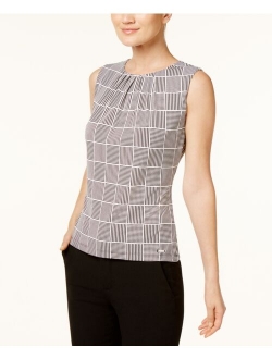 Printed Pleat-Neck Blouse