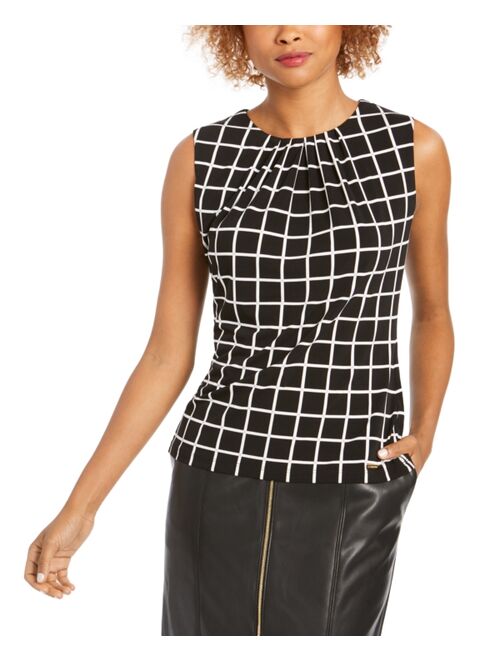 Calvin Klein Printed Pleat-Neck Blouse