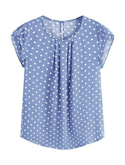 Women's Elegant Polka Dots Print Cap Sleeve Keyhole Back Work Blouse Top