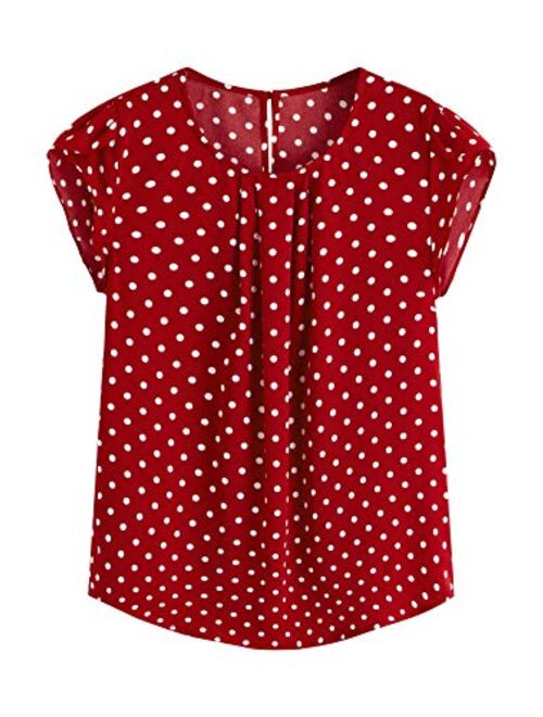 Milumia Women's Elegant Polka Dots Print Cap Sleeve Keyhole Back Work Blouse Top