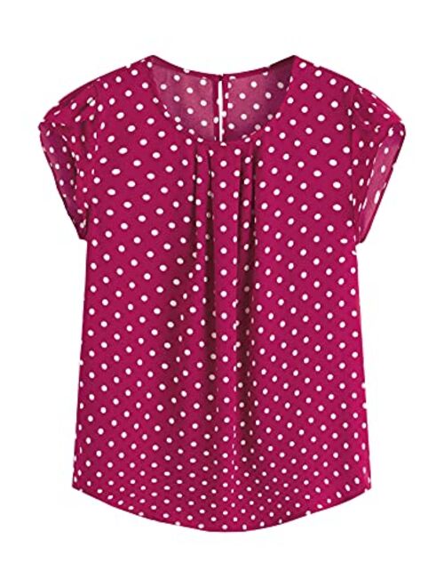 Milumia Women's Elegant Polka Dots Print Cap Sleeve Keyhole Back Work Blouse Top