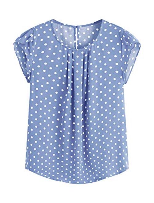 Milumia Women's Elegant Polka Dots Print Cap Sleeve Keyhole Back Work Blouse Top