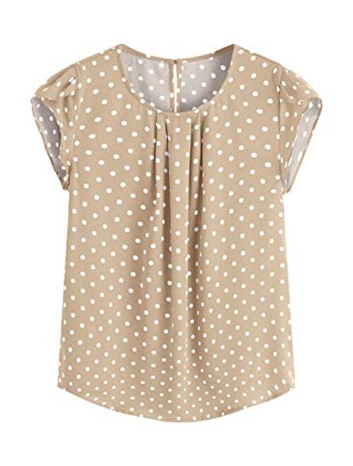 Milumia Women's Elegant Polka Dots Print Cap Sleeve Keyhole Back Work Blouse Top