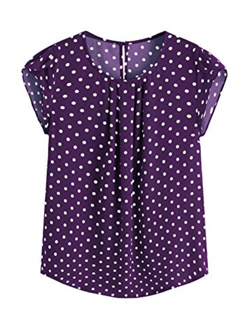 Milumia Women's Elegant Polka Dots Print Cap Sleeve Keyhole Back Work Blouse Top