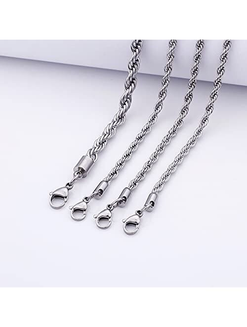 Mesnt Steel Chain Necklace, Chain Men Silver, Twisted Rope Chain Necklace, 5.7mm Silver Chain Necklace 20 Inches