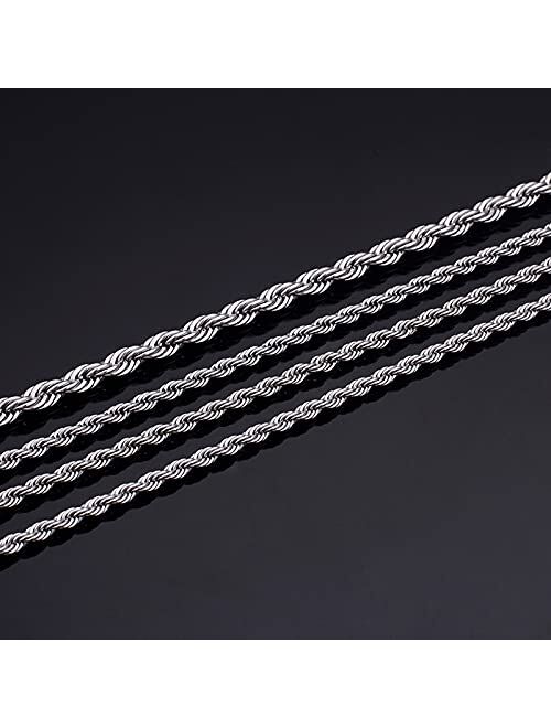 Mesnt Steel Chain Necklace, Chain Men Silver, Twisted Rope Chain Necklace, 5.7mm Silver Chain Necklace 20 Inches