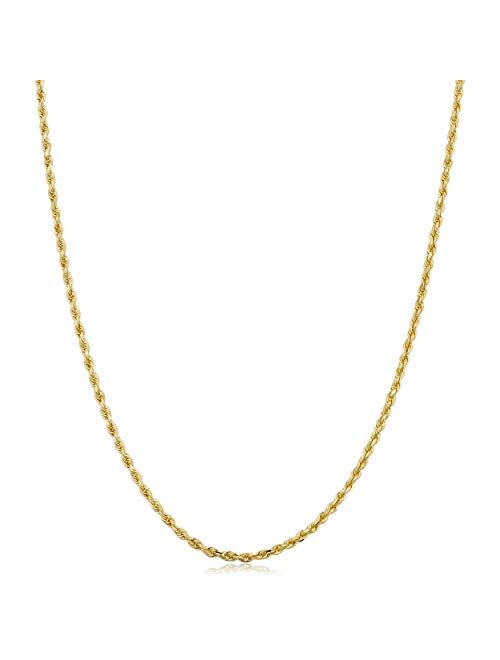 Verona Jewelers 10K Gold 2MM 3MM 4MM Diamond Cut Rope Chain Necklace for Men and Women- Braided Twist Chain Necklace, 10K Gold Necklace, 10 Karat Gold Chain, Sizes 16-30