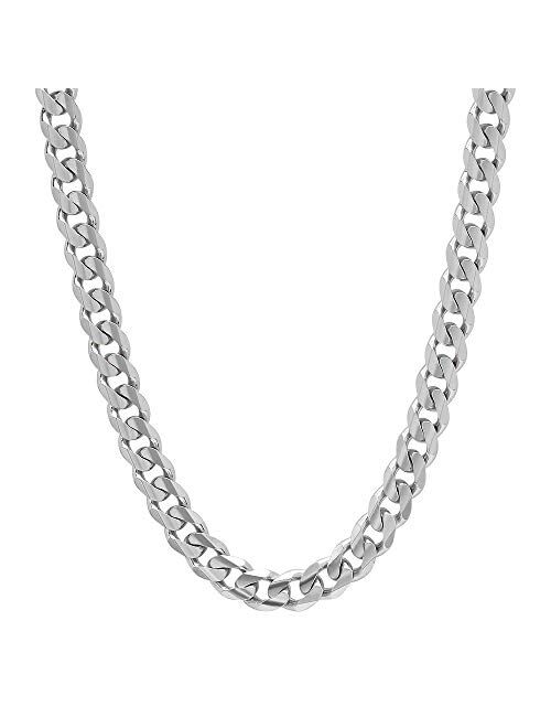 Verona Jewelers Italian 925 Solid Sterling Silver Mens Necklace,7.5MM 8MM 11MM 15MM Curb Cuban Chain Necklace for Men- Solid Heavy Link, Thick Link Chain Necklace, 20, 22