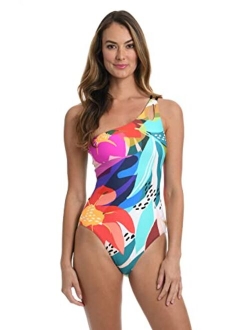 Women's One Shoulder Tummy Control One Piece Swimsuit