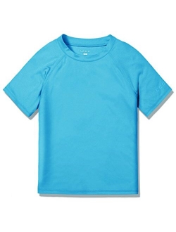 TSLA Youth Kids UPF 50+ Short Sleeve, Aqua Water Swimsuit Top, UV/SPF Surf Swim Shirt