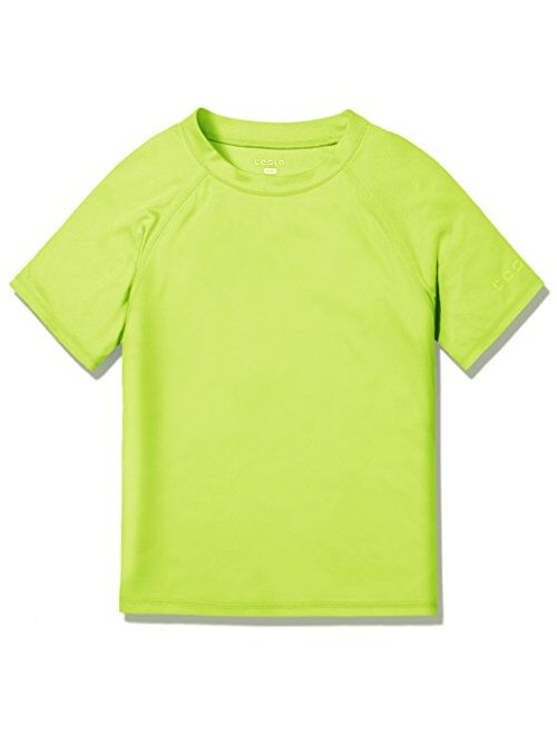 TSLA Youth Kids UPF 50+ Short Sleeve, Aqua Water Swimsuit Top, UV/SPF Surf Swim Shirt