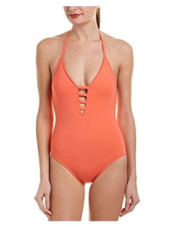 Women's Standard Island Goddess Lattice Front Strappy Back Halter One Piece Swimsuit