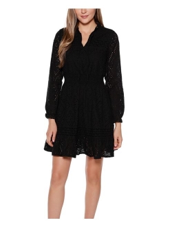 Belldini Black Label Petite Size Long Sleeve Eyelet Ruffle Dress