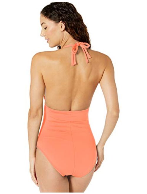 La Blanca Women's Island Goddess V-Neck Halter Mio One Piece Swimsuit