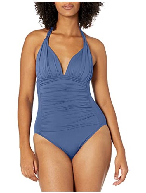 La Blanca Women's Island Goddess V-Neck Halter Mio One Piece Swimsuit