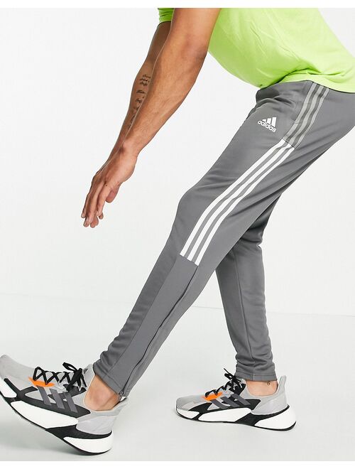 adidas Training Tiro 3 stripe sweatpants in gray