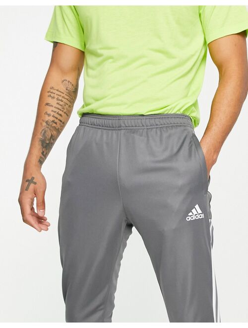 adidas Training Tiro 3 stripe sweatpants in gray