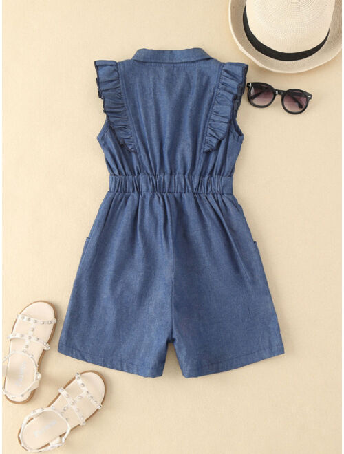 Shein Girls Ruffle Trim Denim Romper