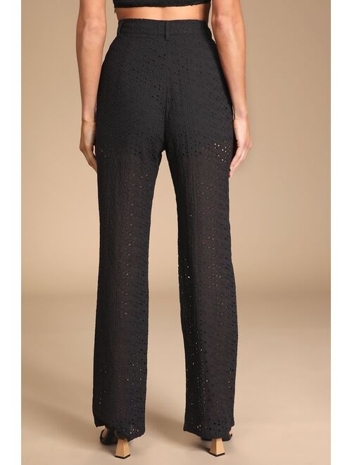 Lulus Total Sweetheart Black Eyelet Embroidered High-Waisted Pants