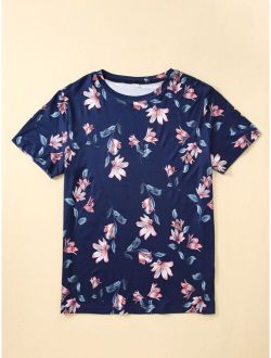 Men Floral Print Short Sleeve Tee