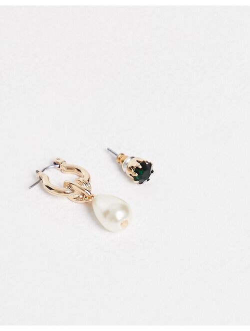 WFTW pearl and crystal earring set in gold