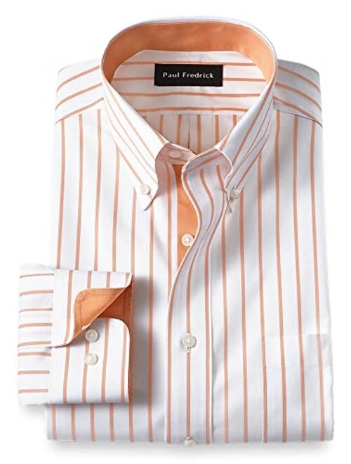 Paul Fredrick Men's Classic Fit Non-Iron Cotton Stripe Dress Shirt