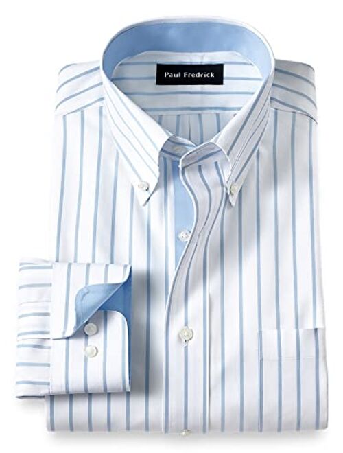 Paul Fredrick Men's Classic Fit Non-Iron Cotton Stripe Dress Shirt