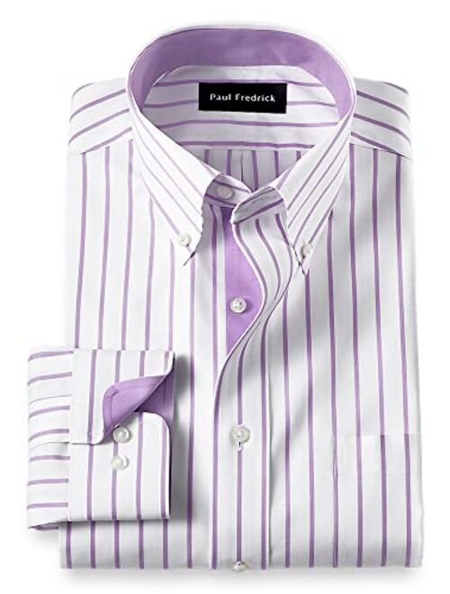 Paul Fredrick Men's Classic Fit Non-Iron Cotton Stripe Dress Shirt