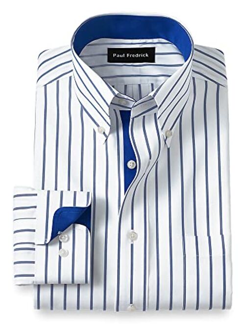 Paul Fredrick Men's Classic Fit Non-Iron Cotton Stripe Dress Shirt