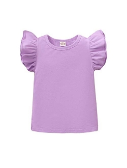 Magic Park Toddler Baby Girl Basic Plain Ruffle Top Kids Cotton T Shirts Solid Color Shirt Clothes