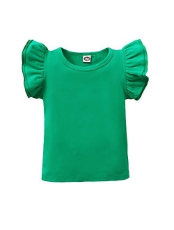 Magic Park Toddler Baby Girl Basic Plain Ruffle Top Kids Cotton T Shirts Solid Color Shirt Clothes