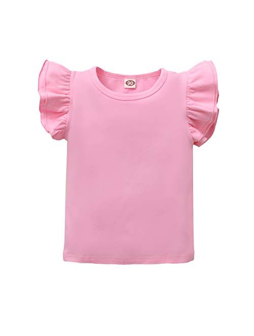 Magic Park Toddler Baby Girl Basic Plain Ruffle Top Kids Cotton T Shirts Solid Color Shirt Clothes