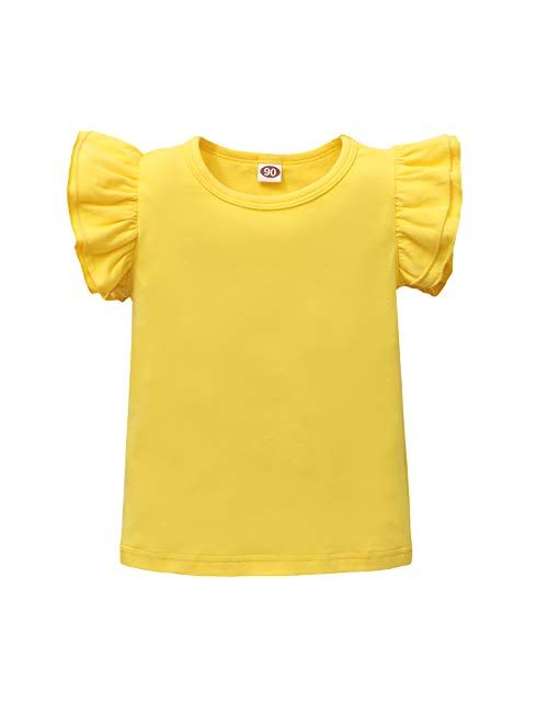 Magic Park Toddler Baby Girl Basic Plain Ruffle Top Kids Cotton T Shirts Solid Color Shirt Clothes