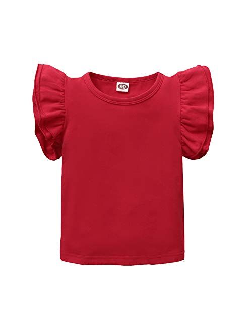 Magic Park Toddler Baby Girl Basic Plain Ruffle Top Kids Cotton T Shirts Solid Color Shirt Clothes