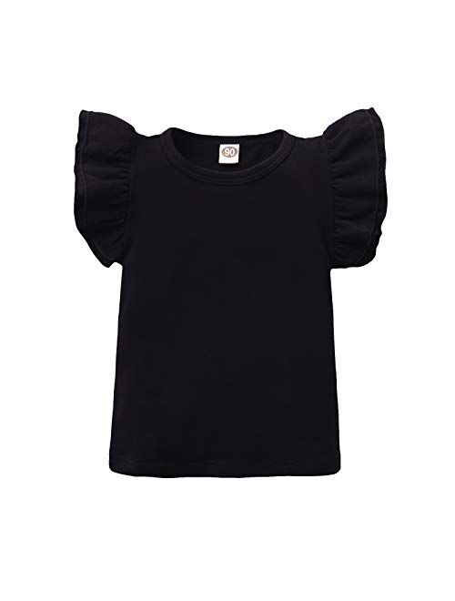 Magic Park Toddler Baby Girl Basic Plain Ruffle Top Kids Cotton T Shirts Solid Color Shirt Clothes