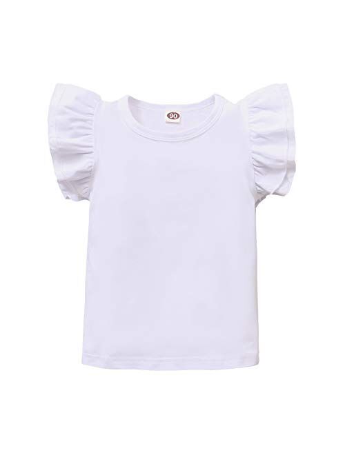 Magic Park Toddler Baby Girl Basic Plain Ruffle Top Kids Cotton T Shirts Solid Color Shirt Clothes