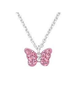 AUBE JEWELRY Hypoallergenic 925 Sterling Silver Adorable and Sparkling Crystal Butterfly Necklace for Girls and Women