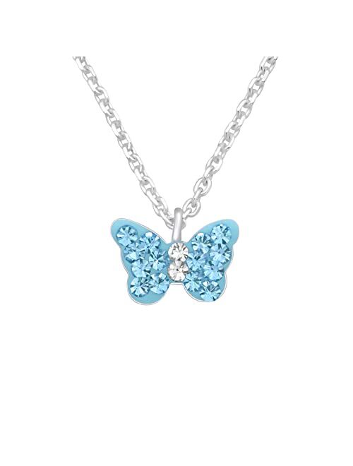 AUBE JEWELRY Hypoallergenic 925 Sterling Silver Adorable and Sparkling Crystal Butterfly Necklace for Girls and Women