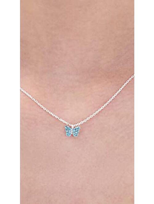 AUBE JEWELRY Hypoallergenic 925 Sterling Silver Adorable and Sparkling Crystal Butterfly Necklace for Girls and Women